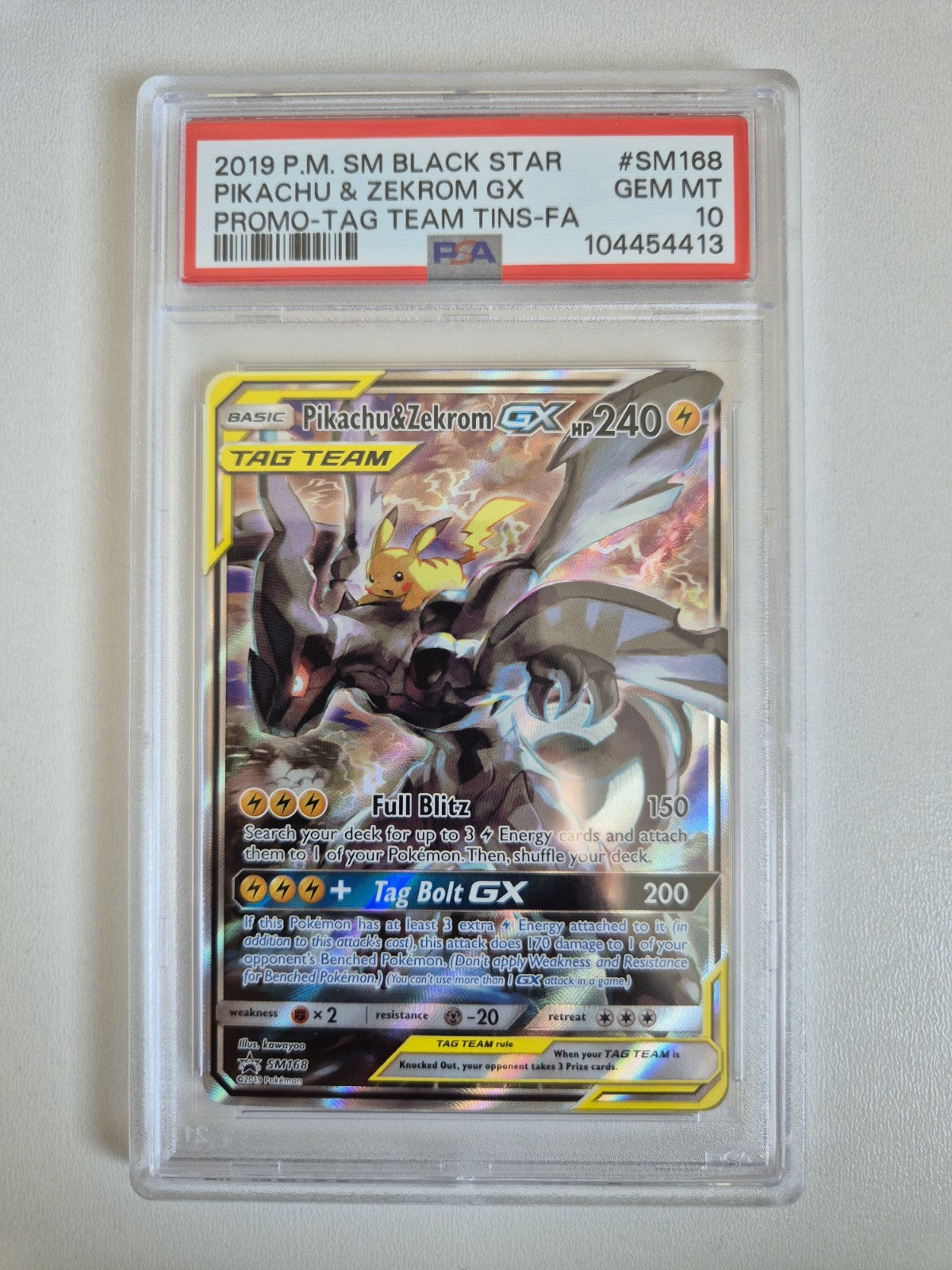 PSA 10 Pokemon Pikachu & Zekrom GX Tag Team Tins Full Art Promo SM168 GEM MINT