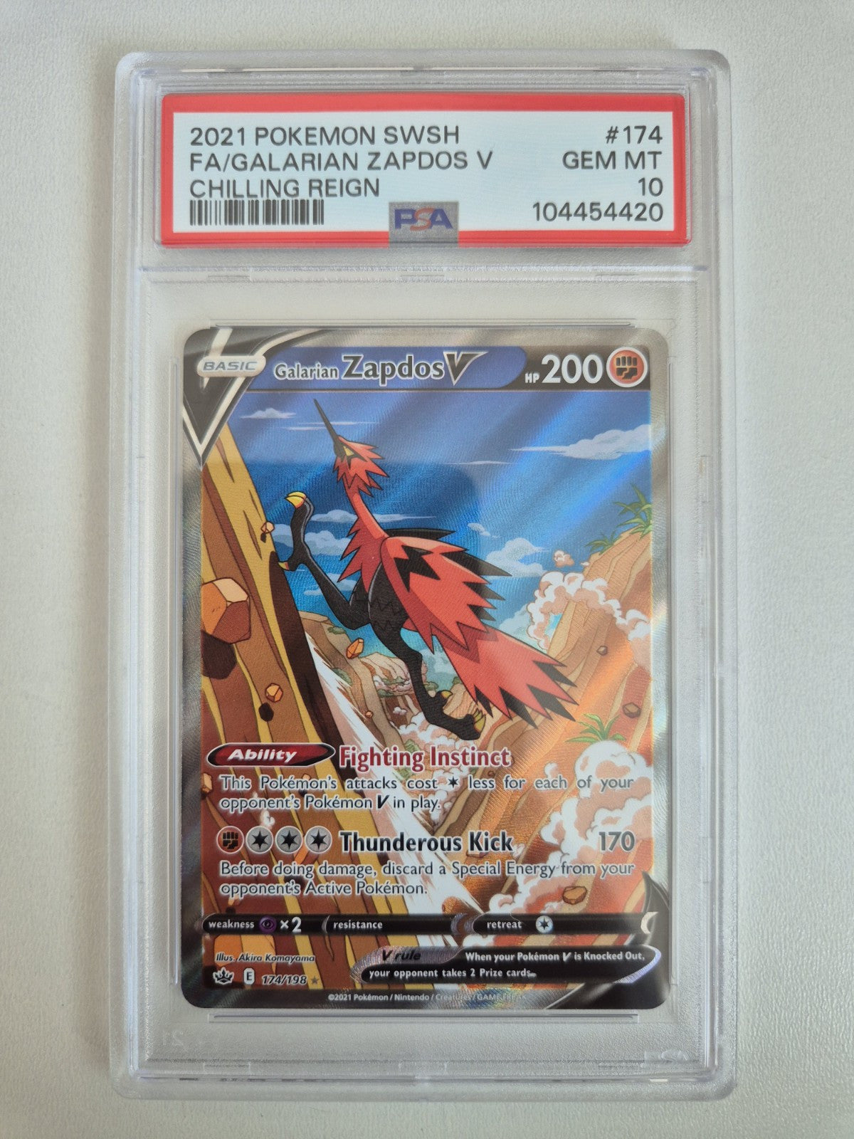 PSA 10 Galarian Zapdos V 174/198 Alternate Art Chilling Reign Pokémon Gem Mint