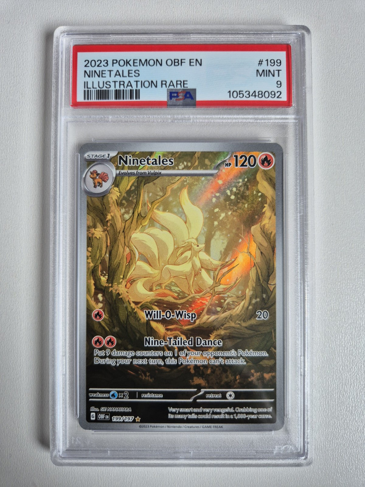 PSA 9 Ninetales 199/197 Obsidian Flames Illustration Rare Pokemon Card Mint