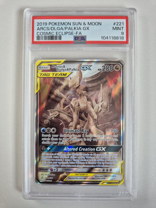 PSA 9 Arceus Dialga Palkia GX 221/236 Alt Art Cosmic Eclipse Pokemon Rare MINT