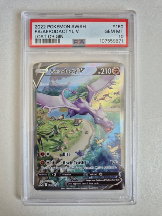 PSA 10 Aerodactyl V Alternate Art Lost Origin 180/196 Pokemon  TCG Card GEM MINT