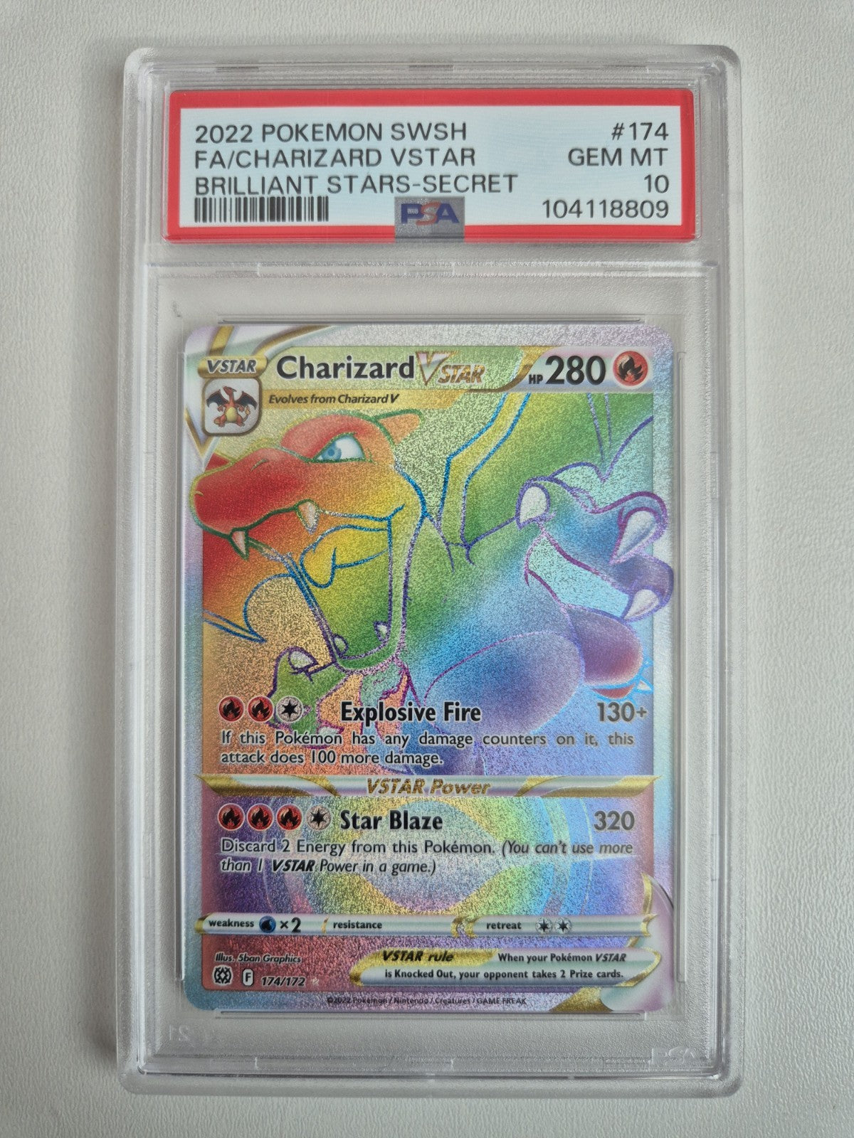 PSA 10 Charizard Vstar 174/172 Brilliant Stars Rainbow Rare Pokemon TCG GEM MINT