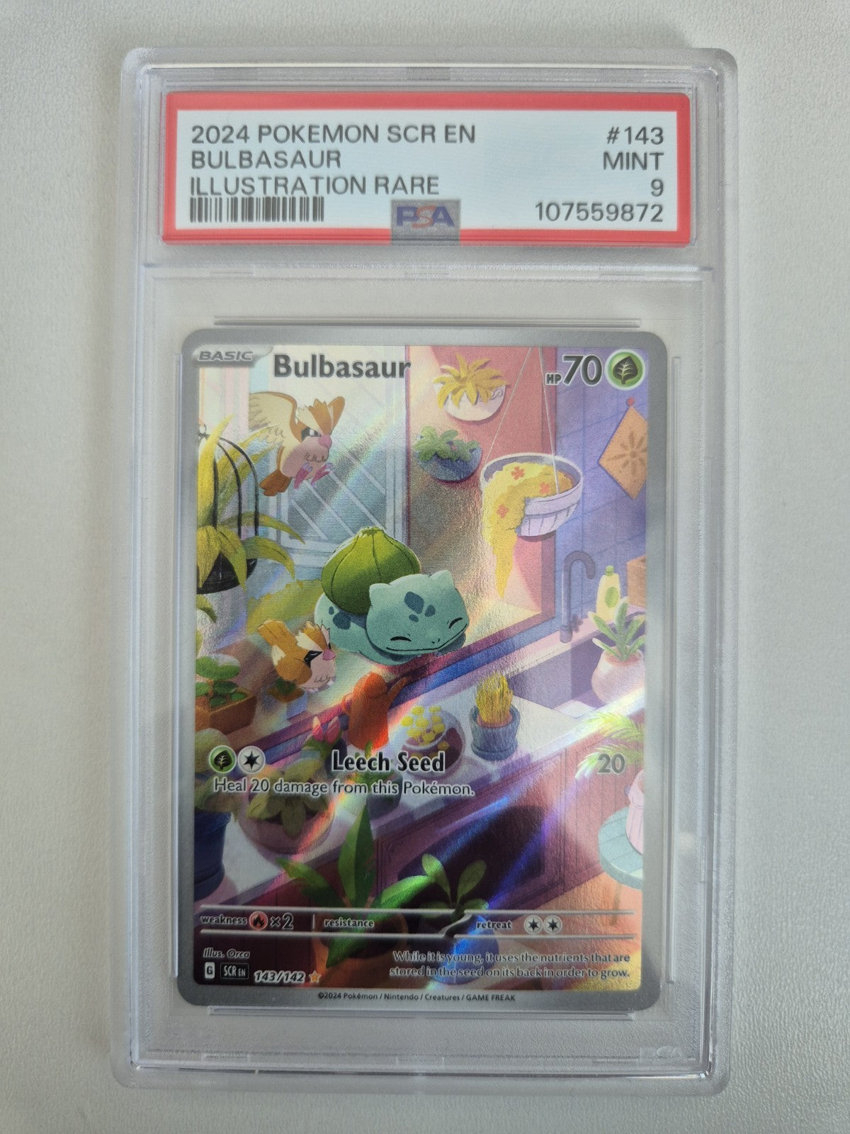 PSA 9 GEM MINT Bulbasaur 143/142 Stellar Crown Illustration Rare Pokemon Card