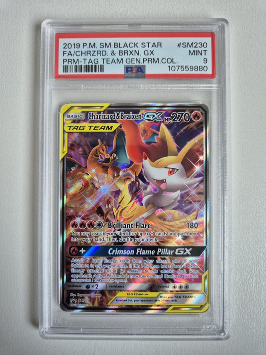 PSA 9 Charizard & Braixen GX Sun & Moon Promo SM230 Full Art Rare Pokemon MINT