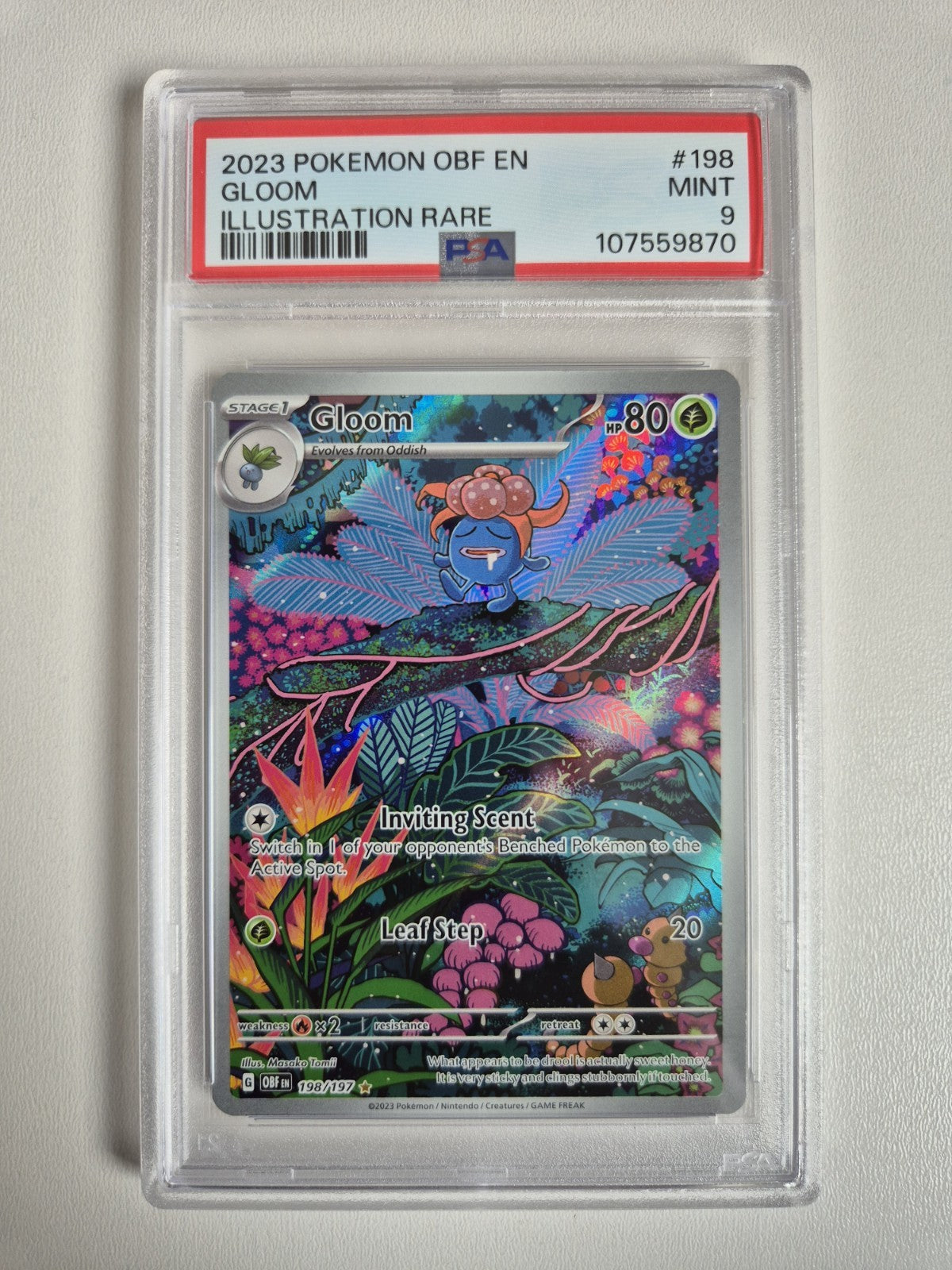 PSA 9 Gloom SV03 Obsidian Flames 198/197 Holo Illustration Rare Pokémon MINT