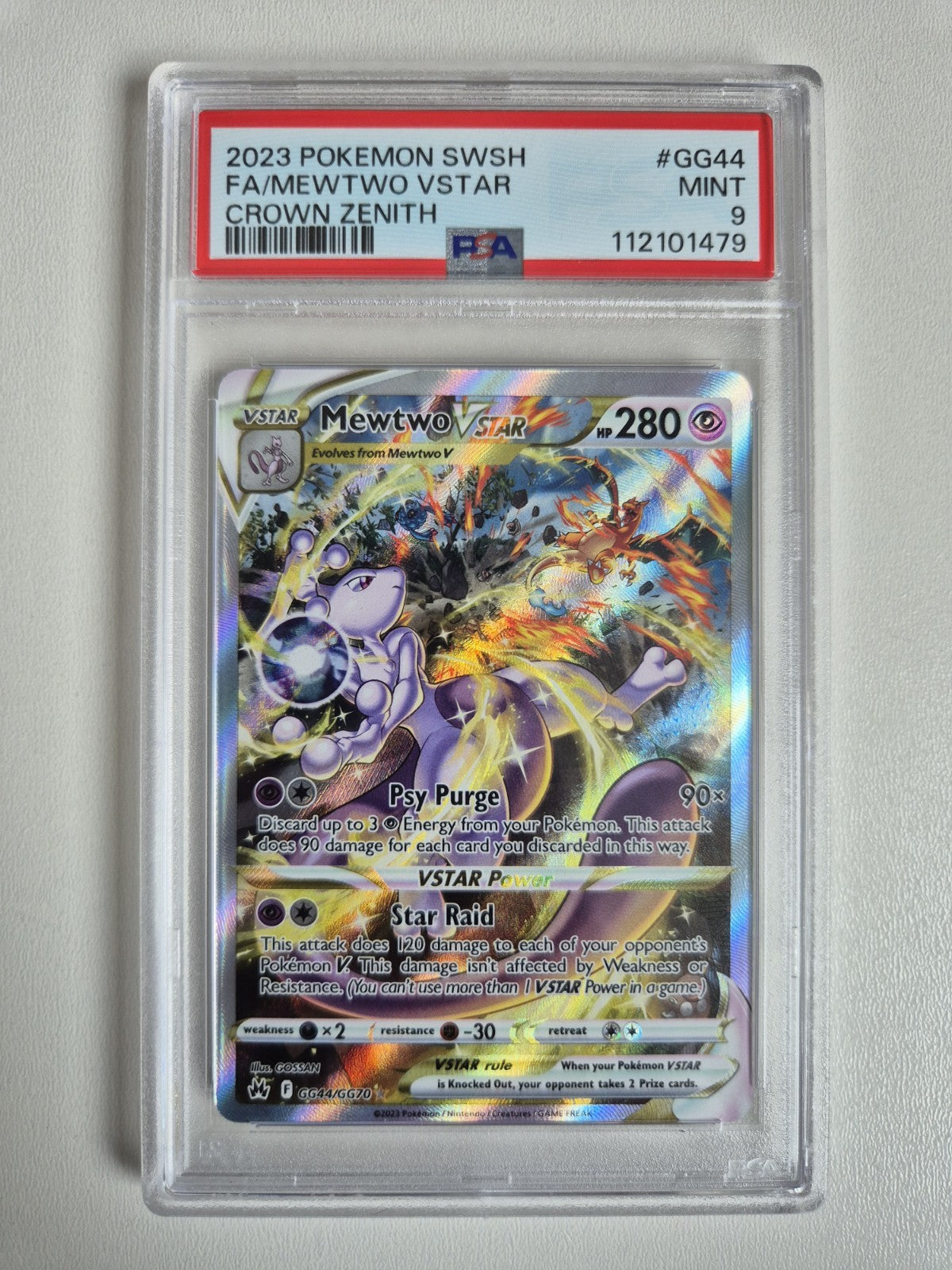 PSA 9 Mewtwo VSTAR GG44/GG70 Crown Zenith Pokemon Full Art Ultra Rare MINT