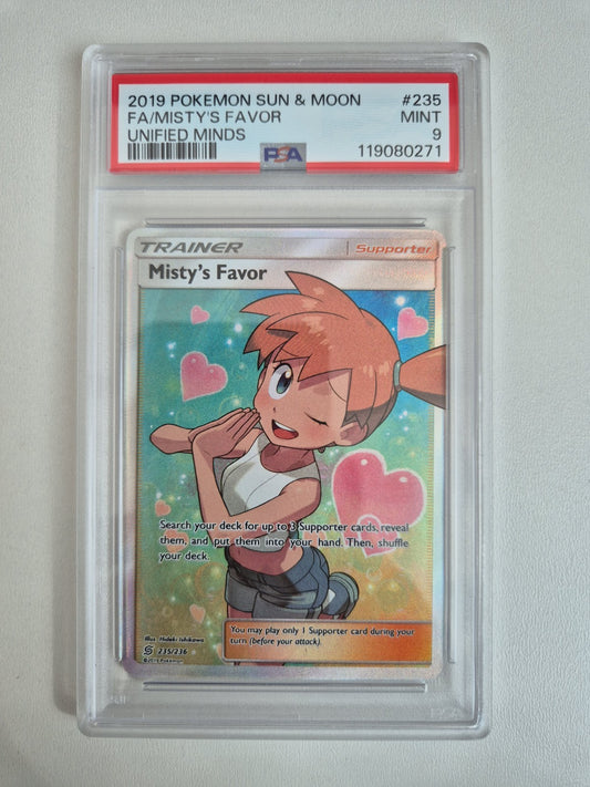 PSA 9 Misty's Favor 235/236 Unified Minds Sun & Moon Full Art 2019 Pokemon MINT