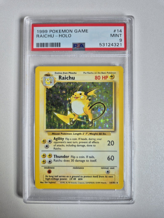 PSA 9 Raichu Base Set Holo Rare 14/102 Pokémon TCG 1999 WOTC MINT