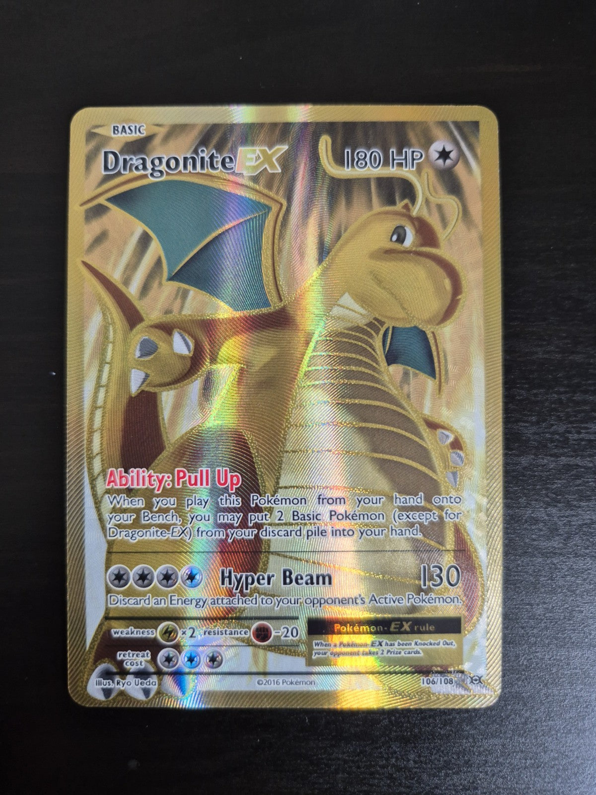Dragonite EX Gold Card 106/108 Evolutions Full Art Pokemon TCG NM Condition
