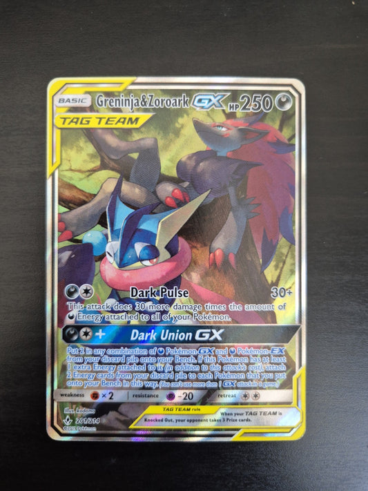 Greninja & Zoroark GX 201/214 Unbroken Bonds Tag Team Full Art Pokemon NM