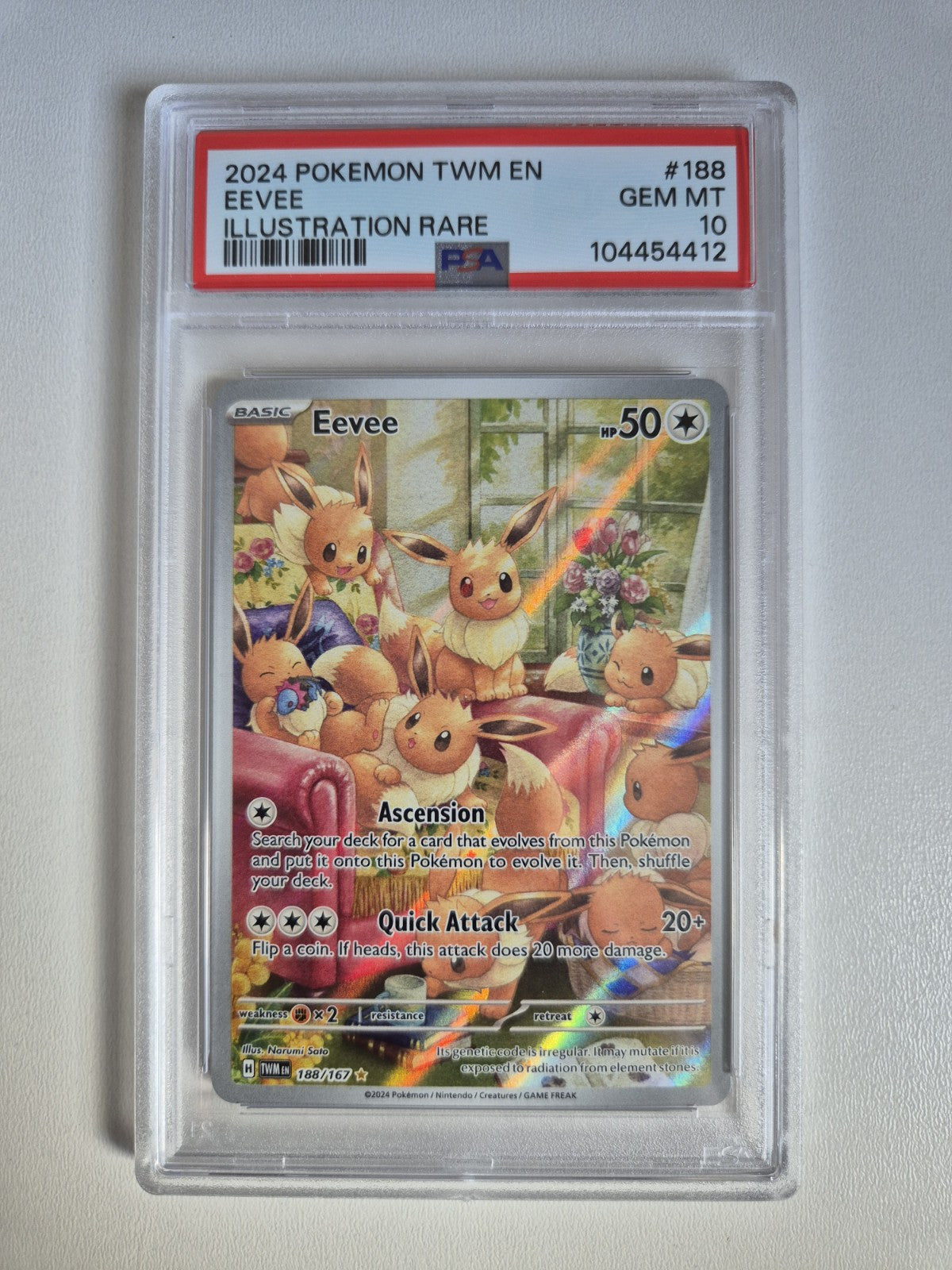 PSA 10 GEM MINT Pokemon Eevee 188/167 Illustration Rare Twilight Masquerade Card