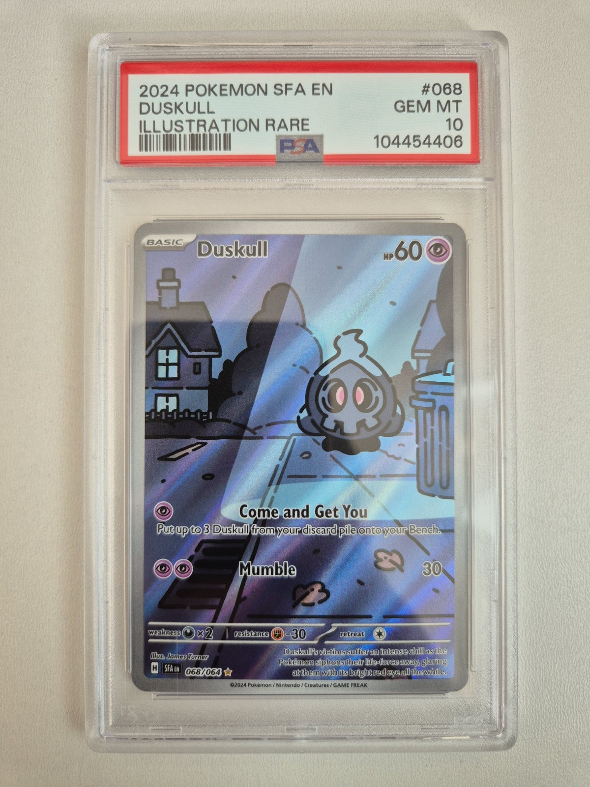 PSA 10 GEM MINT Duskull 068/064 Shrouded Fable IR Holo Pokemon Card 2024