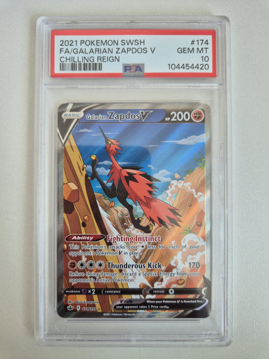 PSA 10 Galarian Zapdos V 174/198 Alternate Art Chilling Reign Pokémon Gem Mint