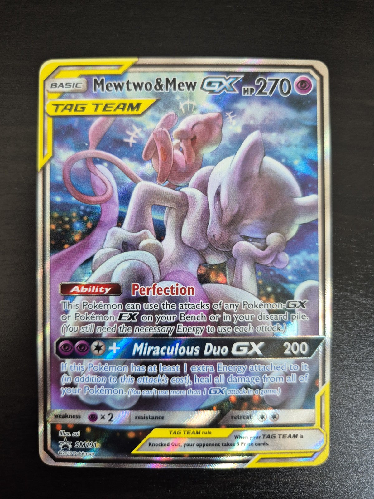 Pokémon TCG Mewtwo and Mew GX Sun & Moon SM191 Holo Promo (See Pics)