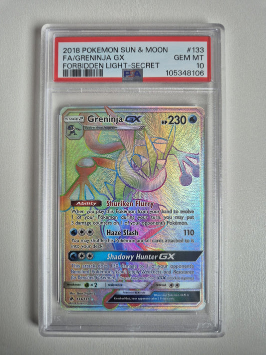 PSA 10 Greninja GX #133 Forbidden Light S&M Secret Rare Rainbow 2018 Full Art