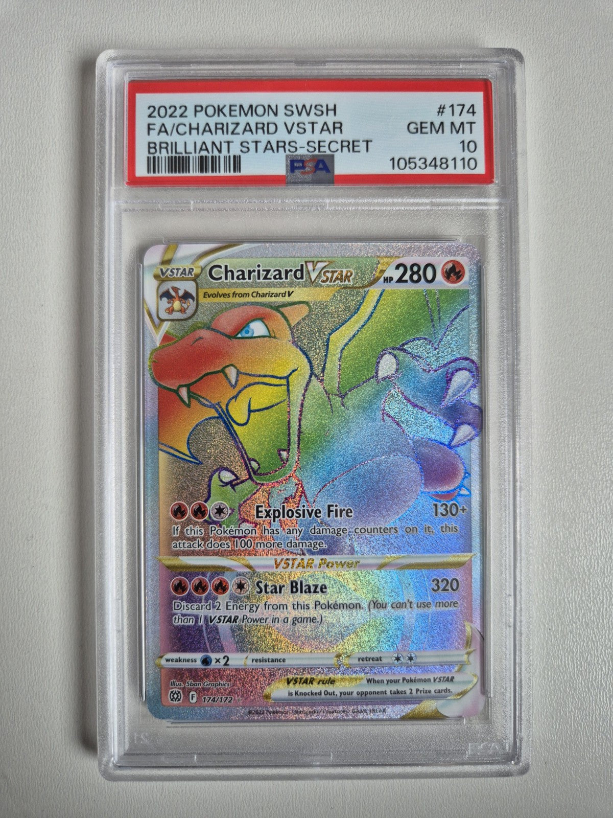 PSA 10 Charizard Vstar 174/172 Brilliant Stars Rainbow Rare Pokemon GEM MINT
