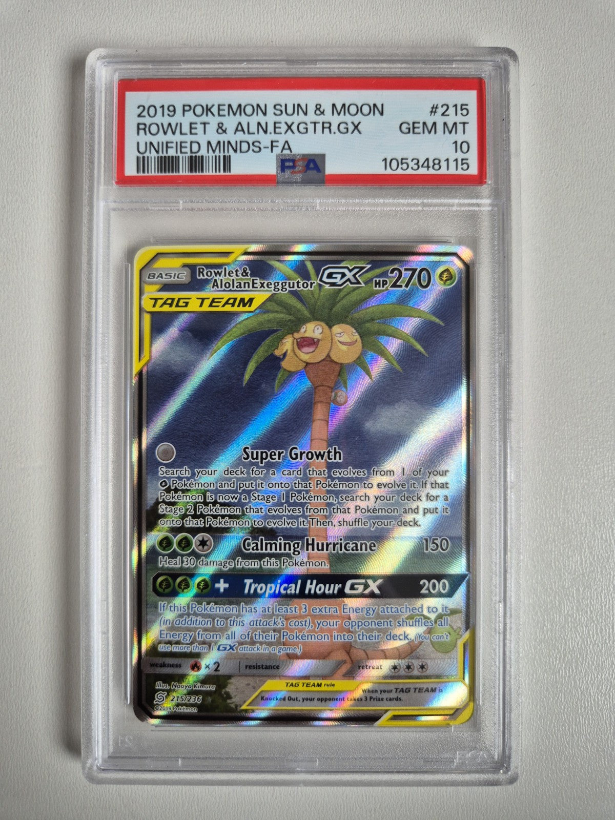PSA 10 Rowlet & Alolan Exeggutor GX 215/236 Alt Art Unified Minds Rare GEM MINT