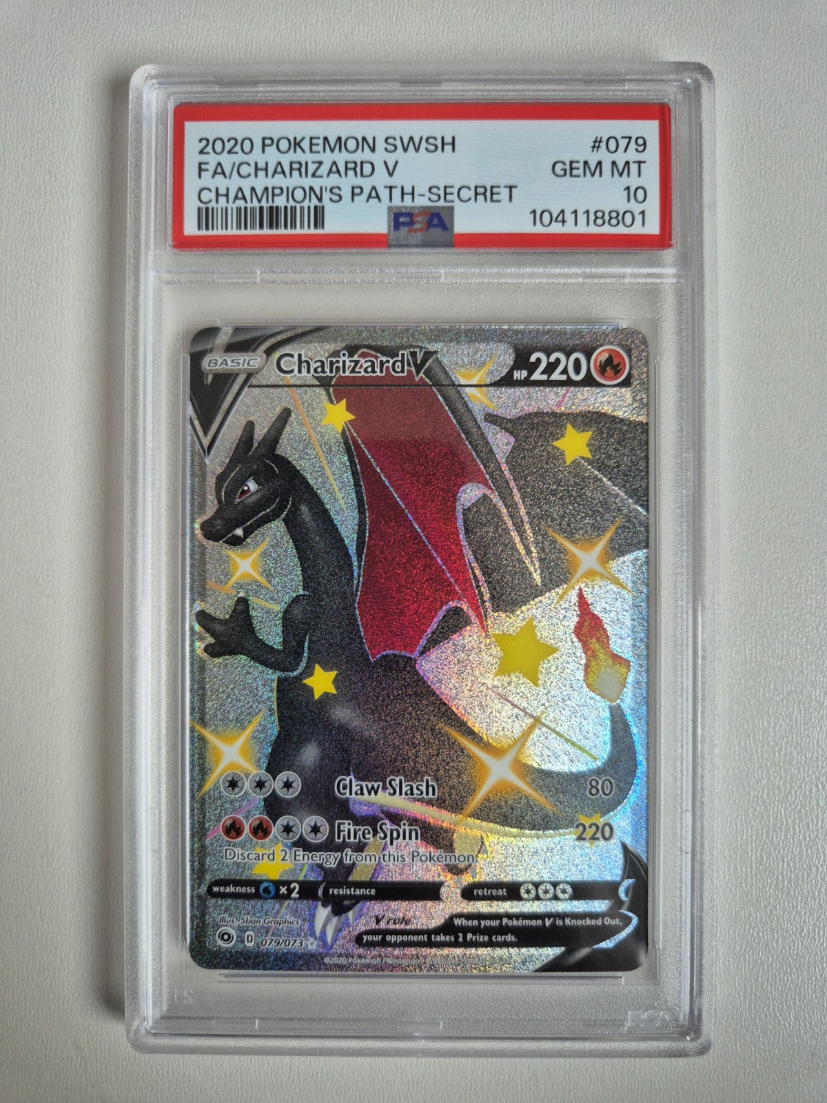 PSA 10 Charizard V Champions Path 079/073 Holo Secret Rare Pokémon TCG GEM MINT