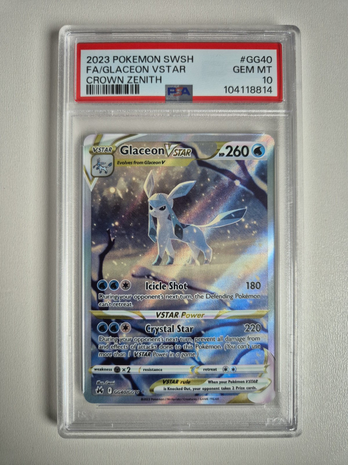 PSA 10 Glaceon VSTAR Crown Zenith GG40/GG70 Secret Rare Pokémon TCG GEM MINT