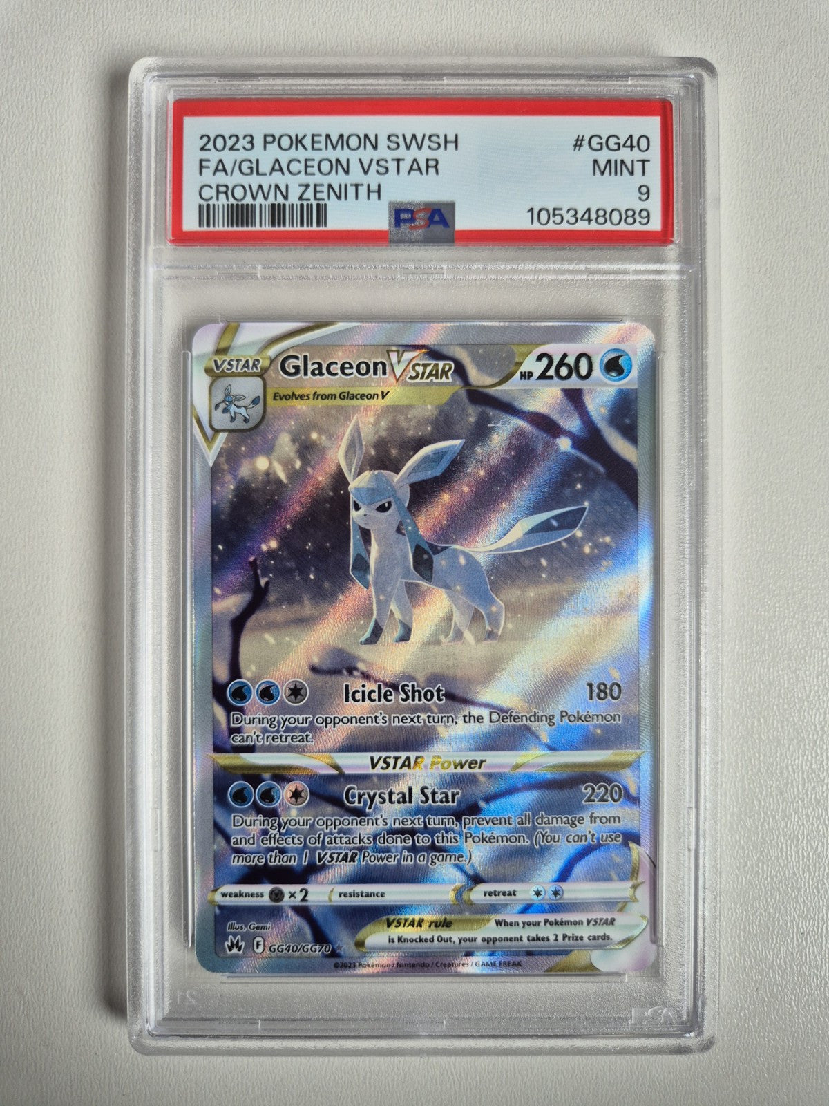 PSA 9 Glaceon VSTAR GG40/GG70 Crown Zenith Ultra Rare Pokémon Card MINT