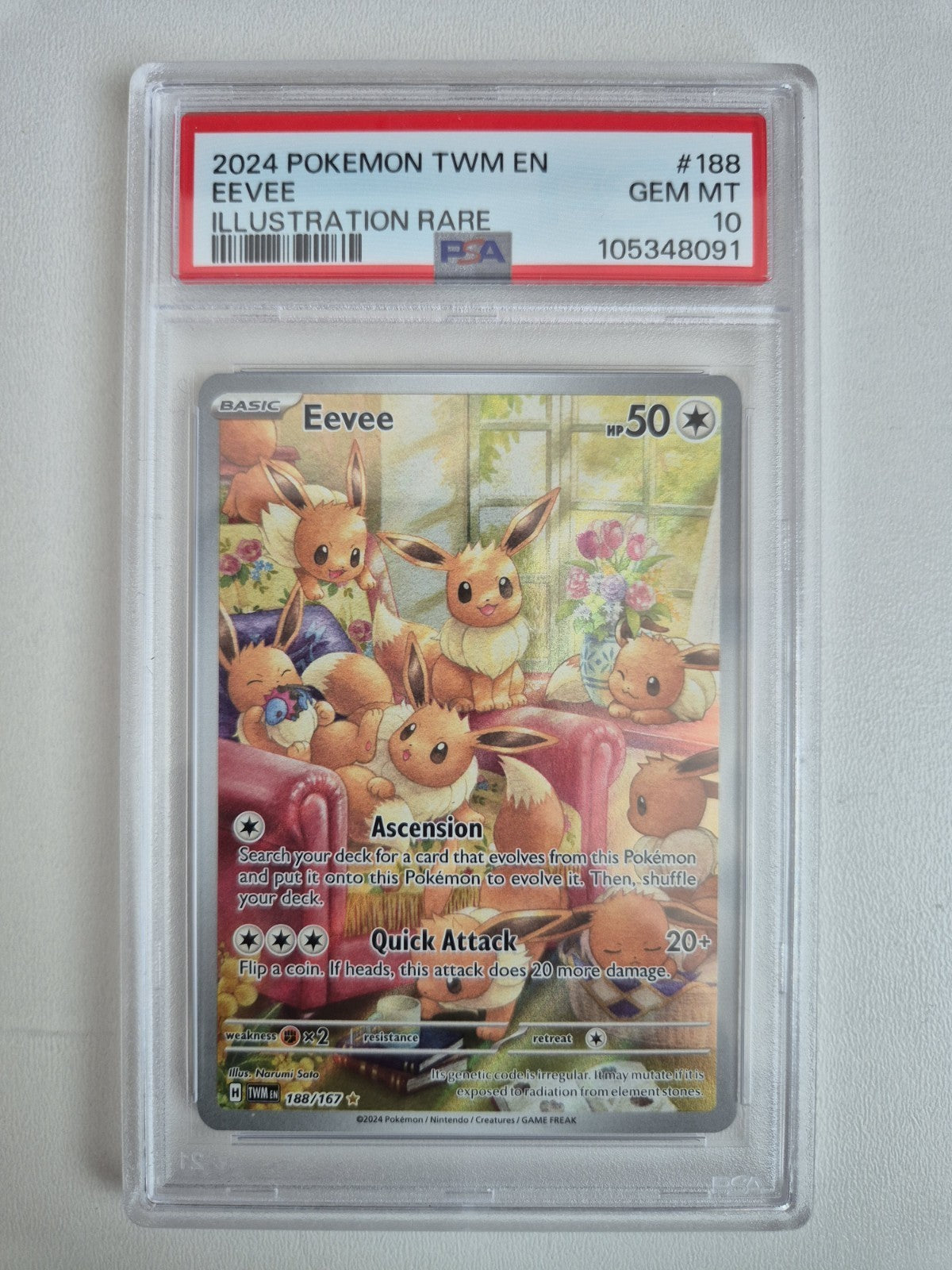 PSA 10 Pokemon Eevee 188/167 Illustration Rare Twilight Masquerade Card GEM MINT