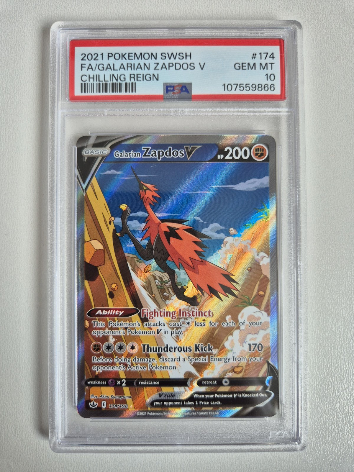 PSA 10 Galarian Zapdos V 174/198 Chilling Reign Alternate Art Pokémon Gem Mint