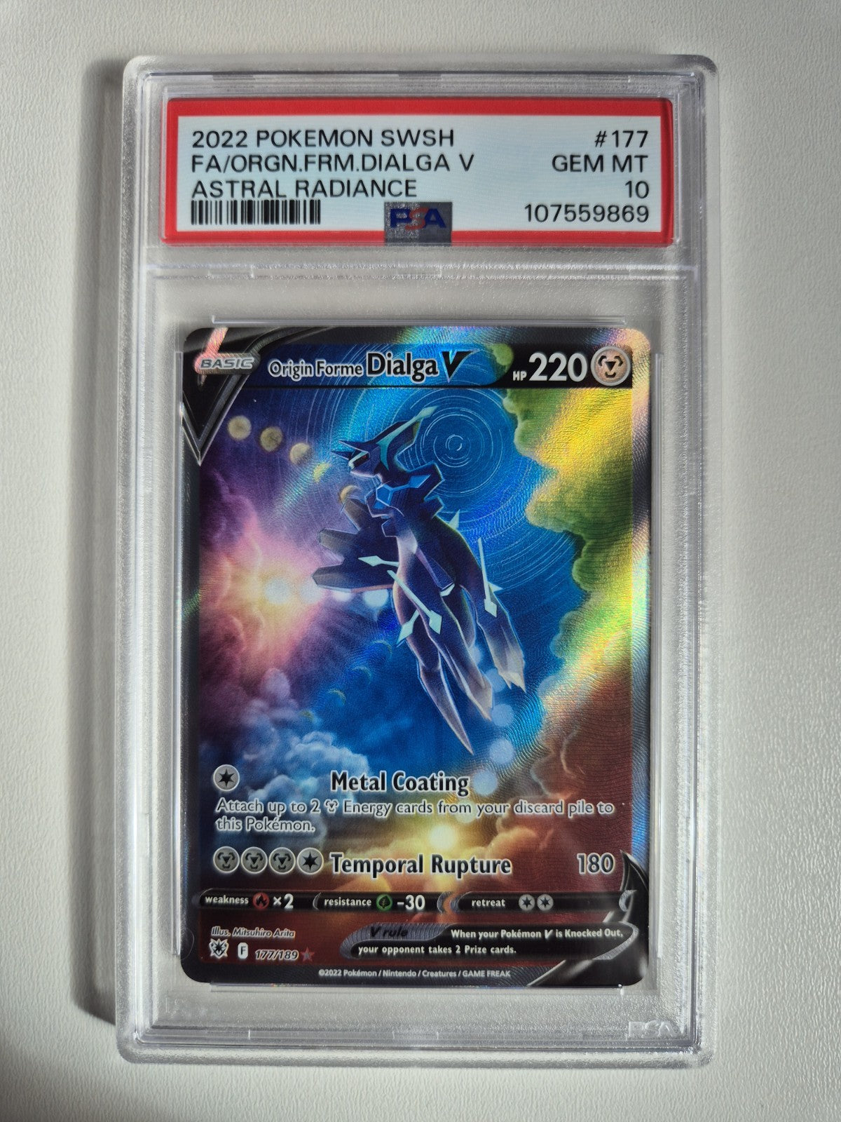 PSA 10 Origin Forme Dialga V 177/189 Astral Radiance Alternate Art 2022 GEM MINT