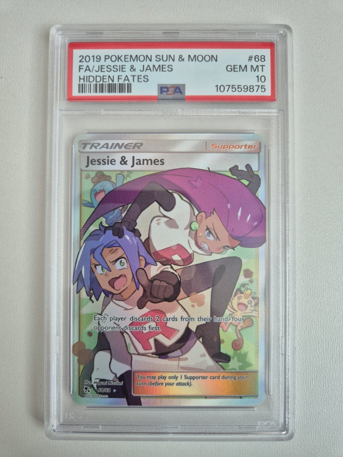 PSA 10 Jessie & James 68/68 Hidden Fates Full Art Holo Pokemon Card GEM MINT