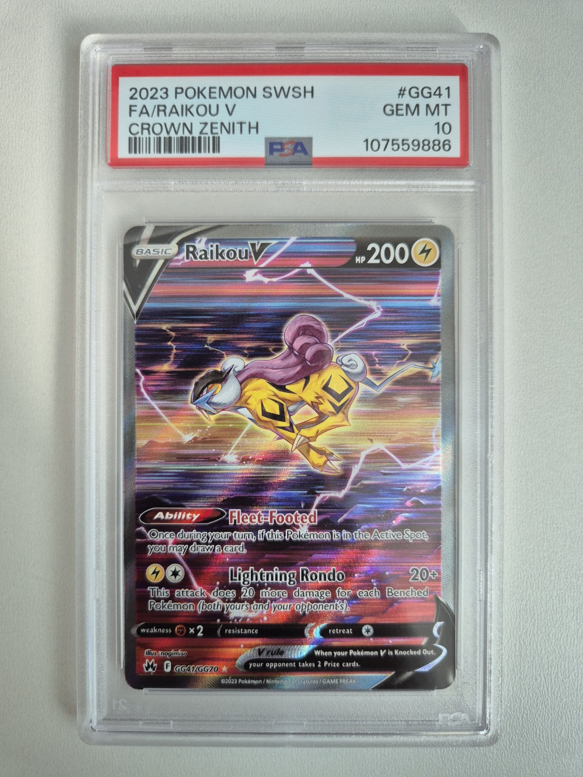 PSA 10 Raikou V GG41/GG70 Crown Zenith Full Art Holo Pokemon Card GEM MINT