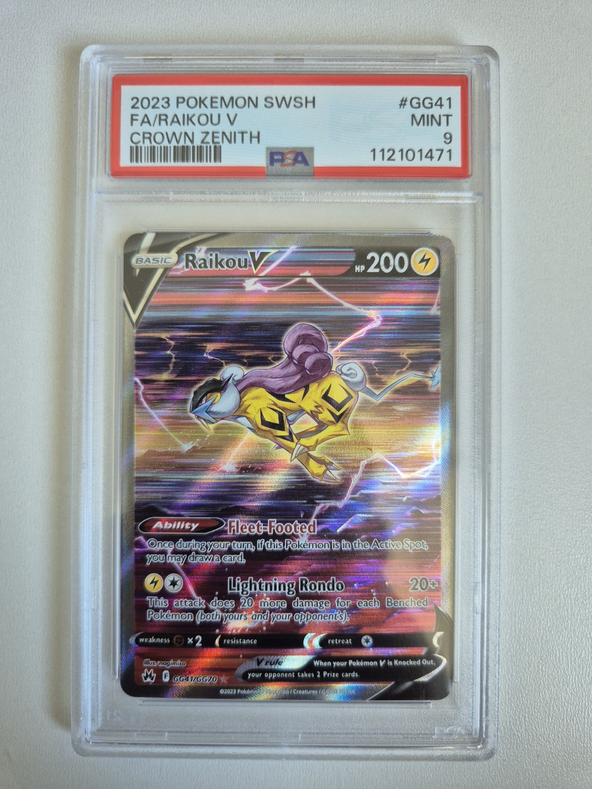PSA 9 Raikou V Crown Zenith Full Art GG41/GG70 Holo Ultra Rare MINT