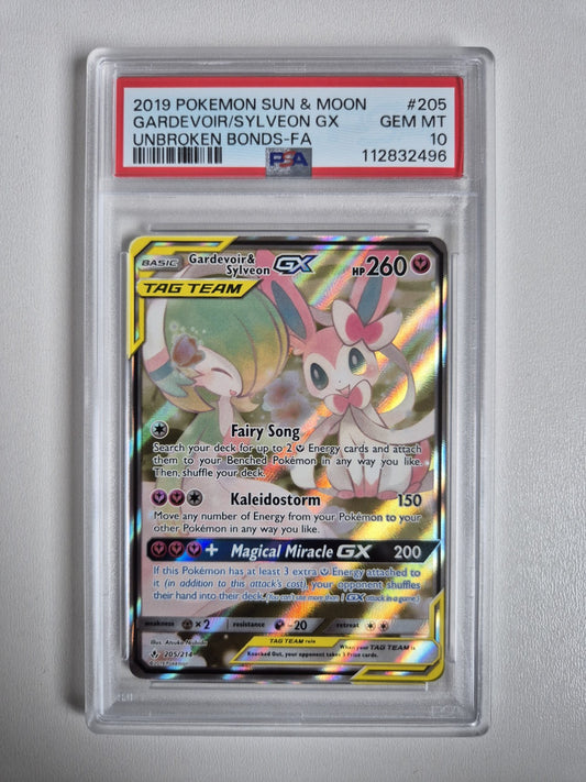 PSA 10 Gardevoir & Sylveon GX 205/214 Pokemon Unbroken Bonds Alt Art Tag Team