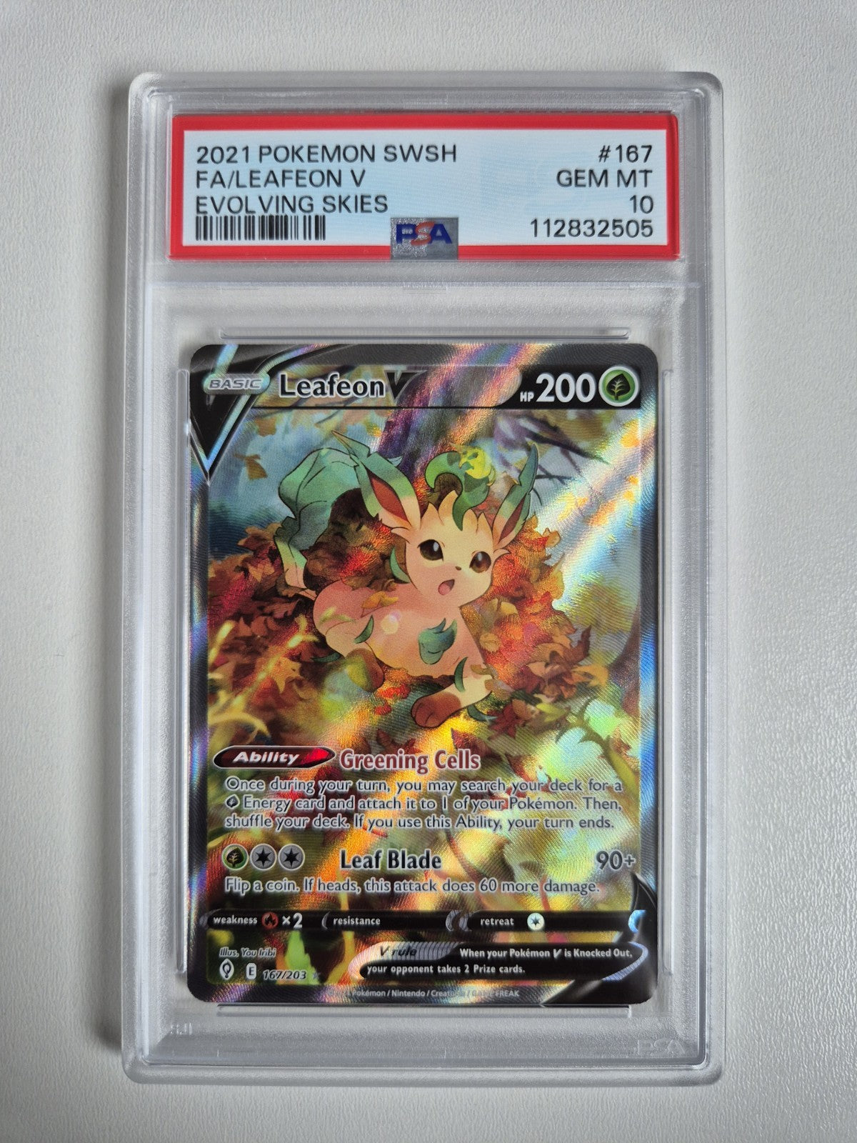 PSA 10 Leafeon V 167/203 Evolving Skies Holo Ultra Rare Card Pokémon GEM MINT