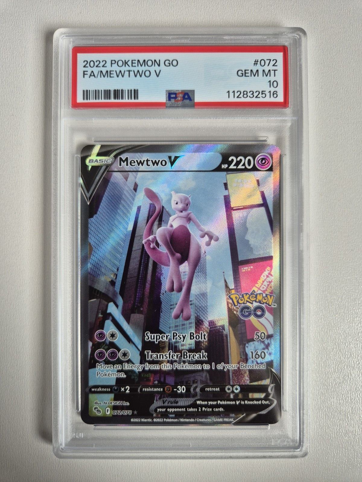 PSA 10 Mewtwo V 072/078 Pokemon Go Alternative Art Pokemon Card TCG GEM MINT