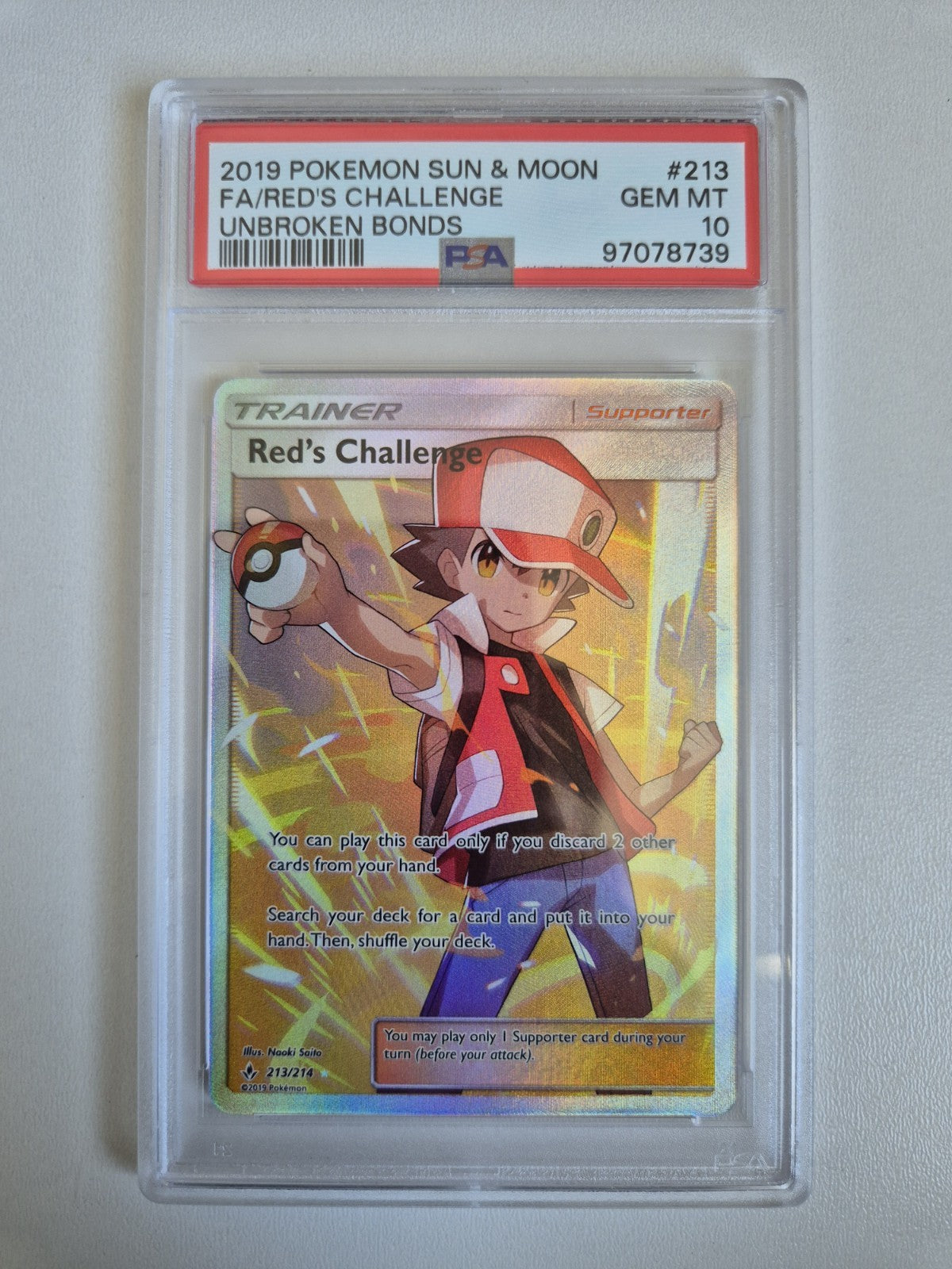 PSA 10 Red's Challenge 213/214 Unbroken Bonds Pokémon Full Art Trainer GEM MINT