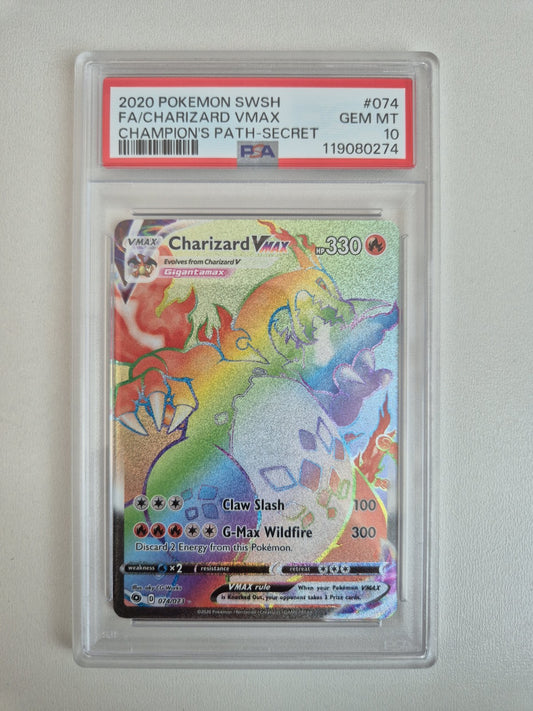 PSA 10 Charizard VMAX 074/073 Champions Path Secret Rainbow Pokemon GEM MINT