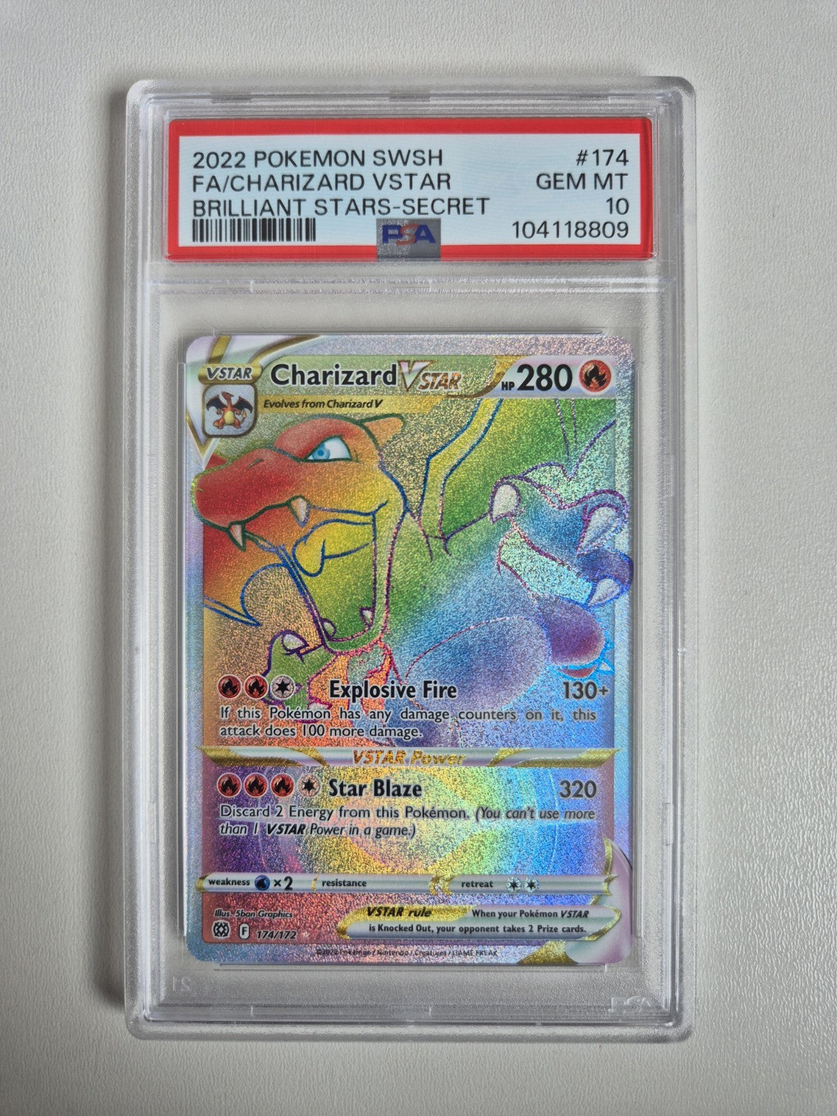 PSA 10 Charizard VSTAR Brilliant Stars 174/172 Rainbow Holo Pokemon TCG GEM MINT