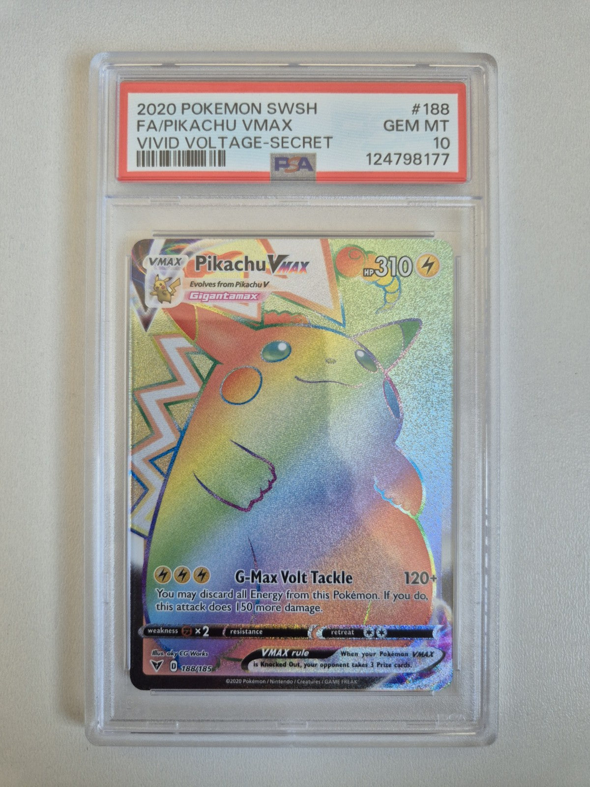 PSA 10 Pikachu VMAX 188/185 Rainbow Secret Rare Vivid Voltage Pokémon GEM MINT