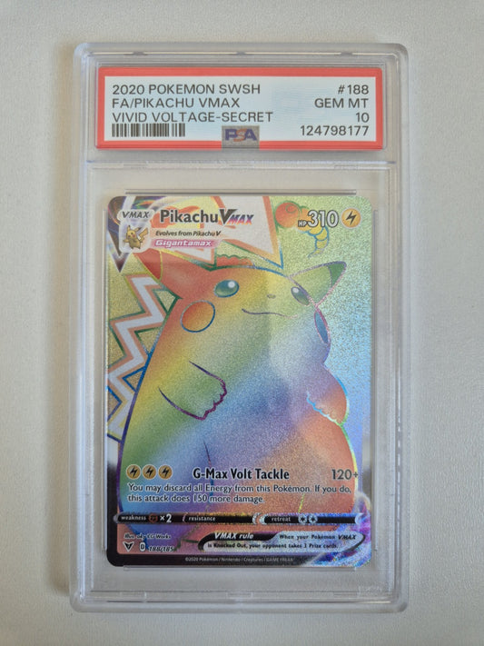 PSA 10 Pikachu VMAX 188/185 Rainbow Secret Rare Vivid Voltage Pokémon GEM MINT