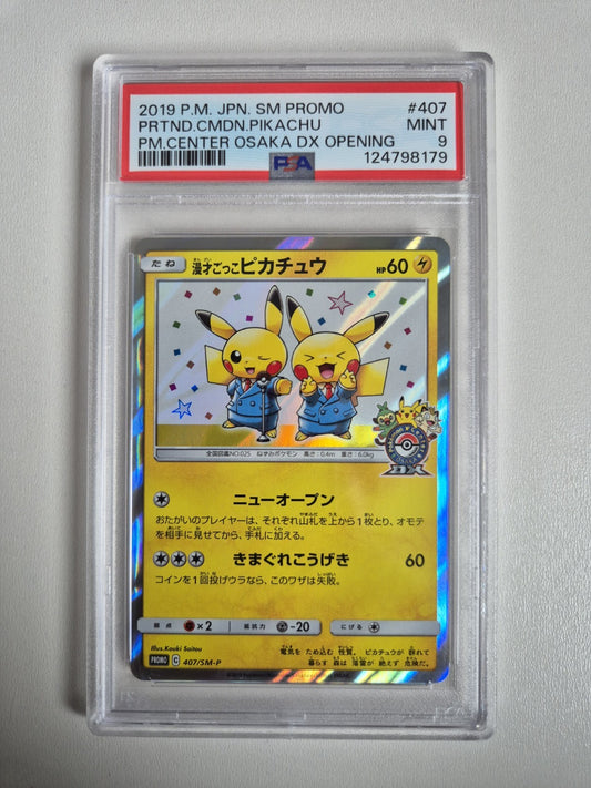 PSA 9 Pretend Comedian 2019 Pikachu 407/SM-P Osaka Center DX Opening JP MINT