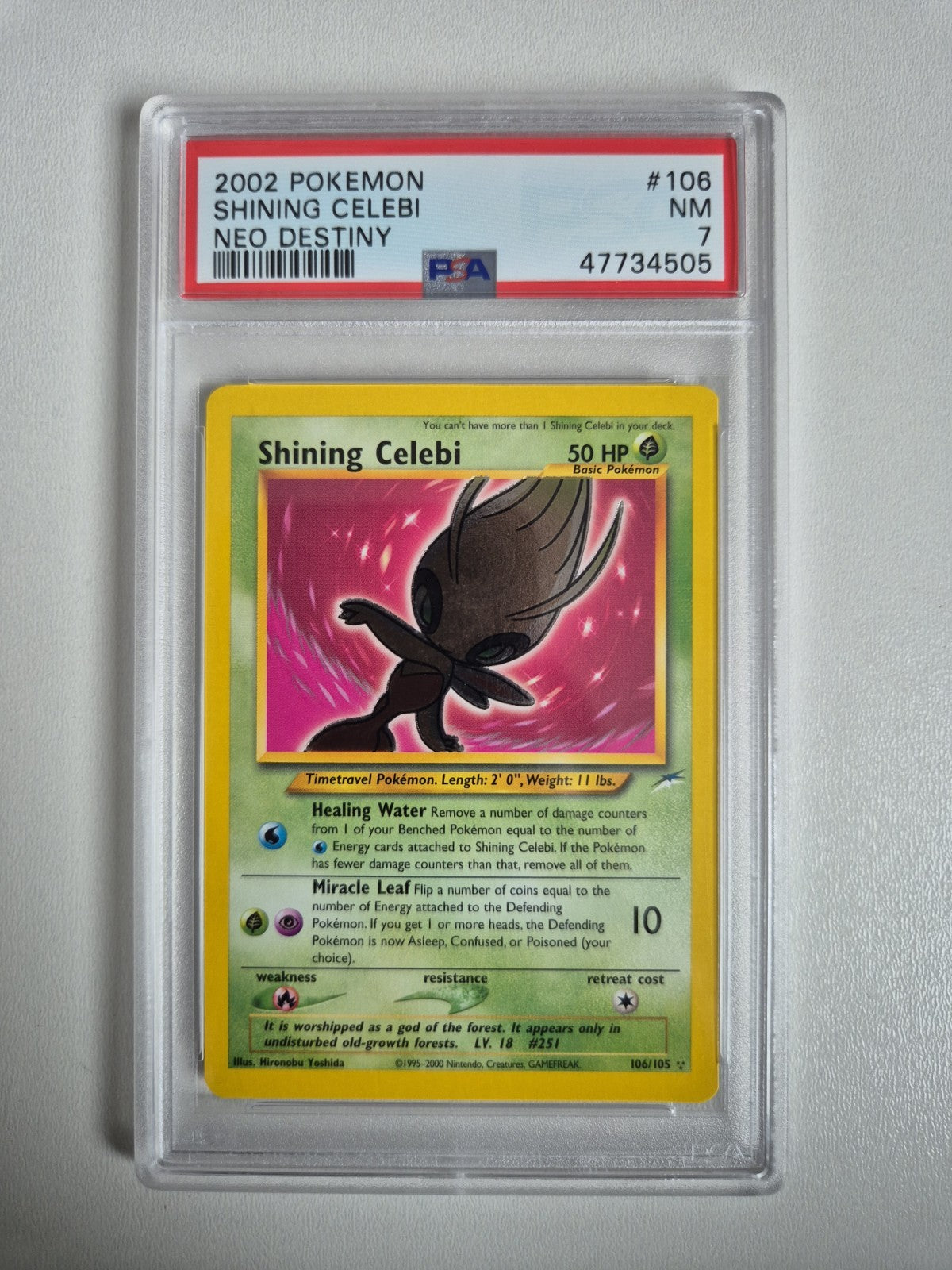 PSA 7 Shining Celebi 106/105 Neo Destiny Holo Secret Rare Pokemon Card NEAR MINT