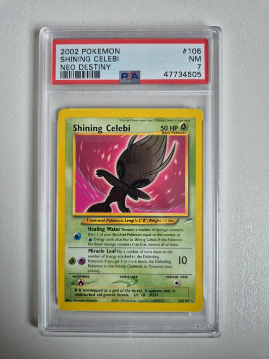 PSA 7 Shining Celebi 106/105 Neo Destiny Holo Secret Rare Pokemon Card NEAR MINT