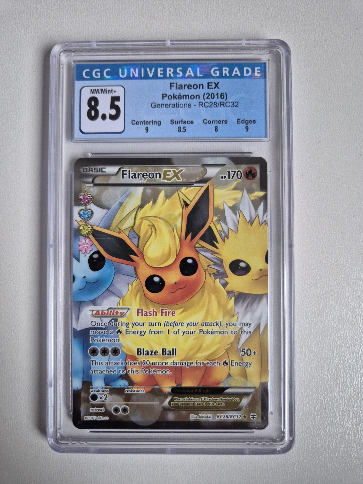 CGC 8 Flareon EX RC28/RC32 XY Generations Radiant Collection Pokémon NM - MT