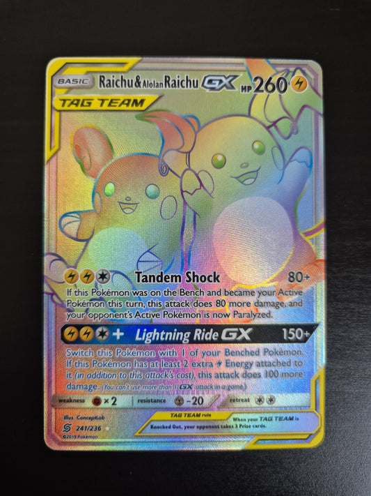 Raichu & Alolan Raichu GX 241/236 Unified Minds Ultra Rare Pokemon TCG Near Mint