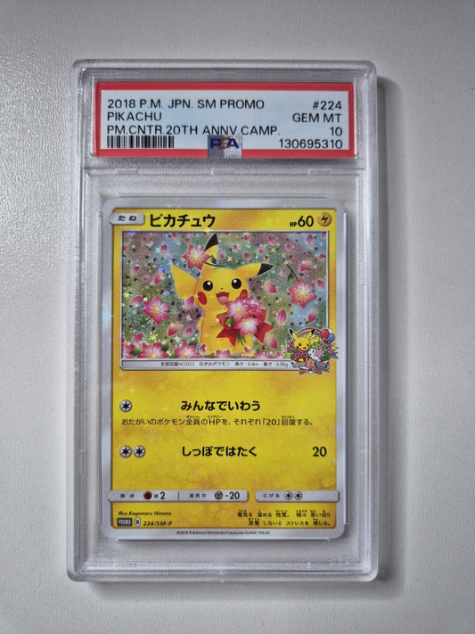 PSA 10 Pikachu Sakura Promo 224/SM-P Japanese Pokemon 20th Anniversary GEM MINT