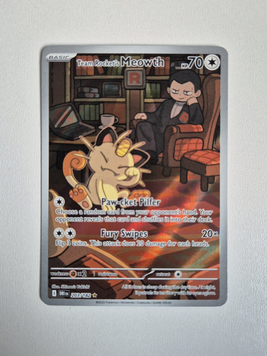 Team Rocket's Meowth 203/182 Destined Rivals Illustration Rare Pokemon Near Mint