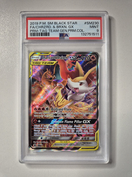 PSA 9 Charizard & Braixen GX SM230 Sun & Moon Black Star Promo Pokemon Card MINT