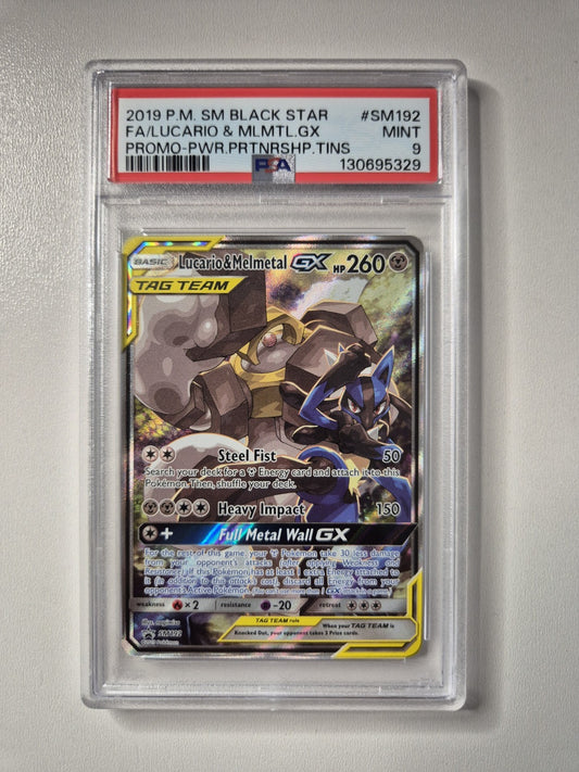 PSA 9 Lucario & Melmetal GX (Full Art) Pokemon Sun & Moon Black Star Promo MINT