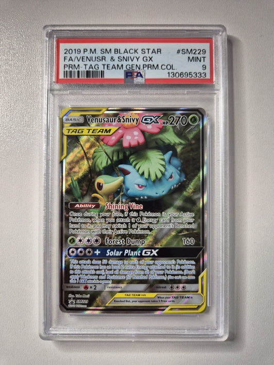 PSA 9 Venusaur & Snivy Gx SM229/83 Tag Team Generations Promo Pokemon MINT