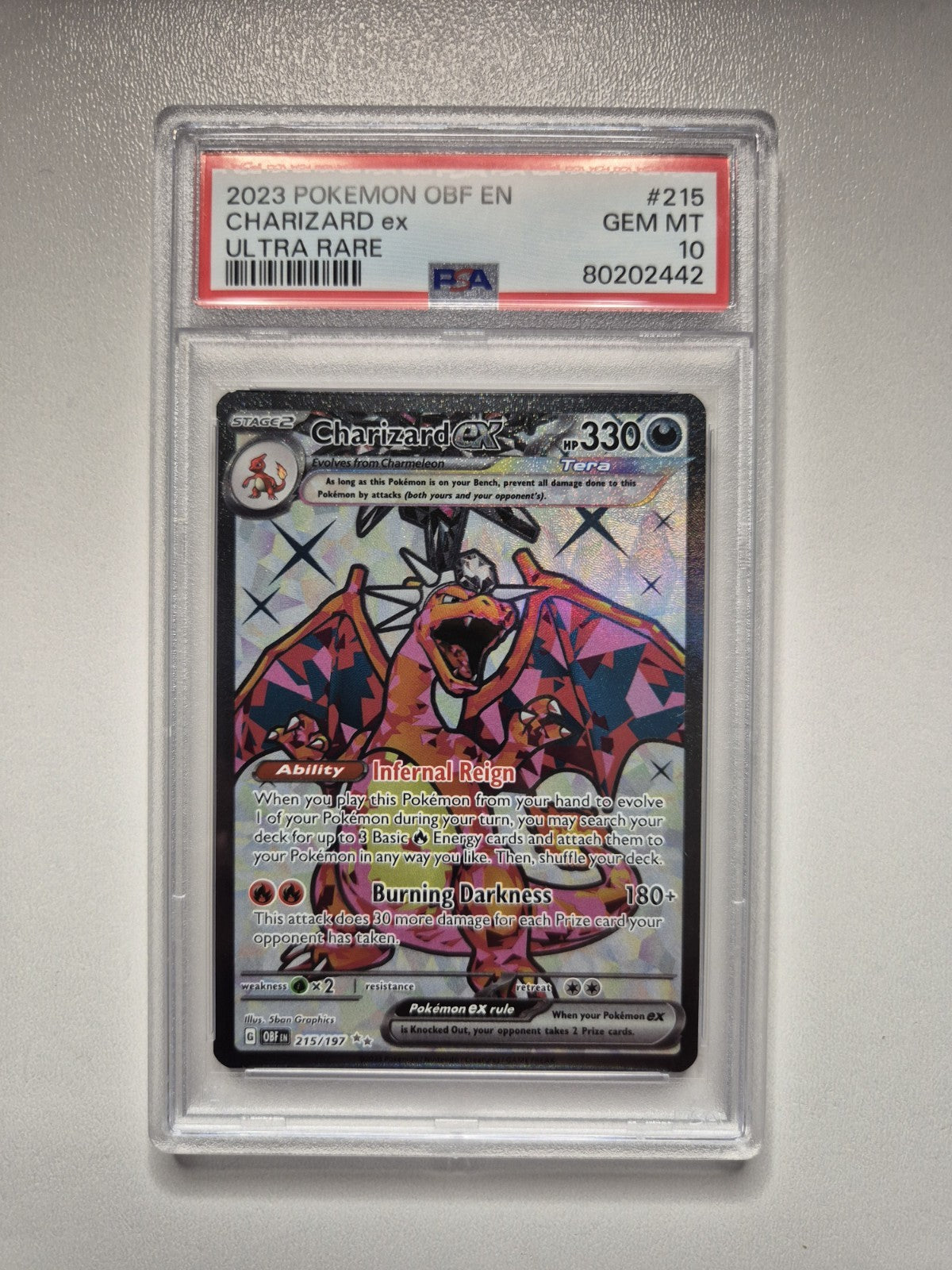PSA 10 Charizard ex 215/197 Pokemon Obsidian Flames Ultra Rare GEM MINT