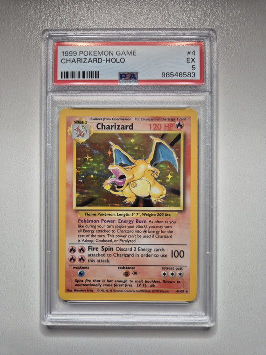 PSA 5 Charizard Base Set Holo Rare 4/102 WOTC Vintage Pokemon 1999 EXCELLENT